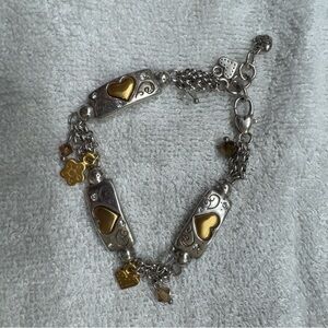 Brighton Two-Tone Heart Charm Bracelet Inspirational Engraved Panels